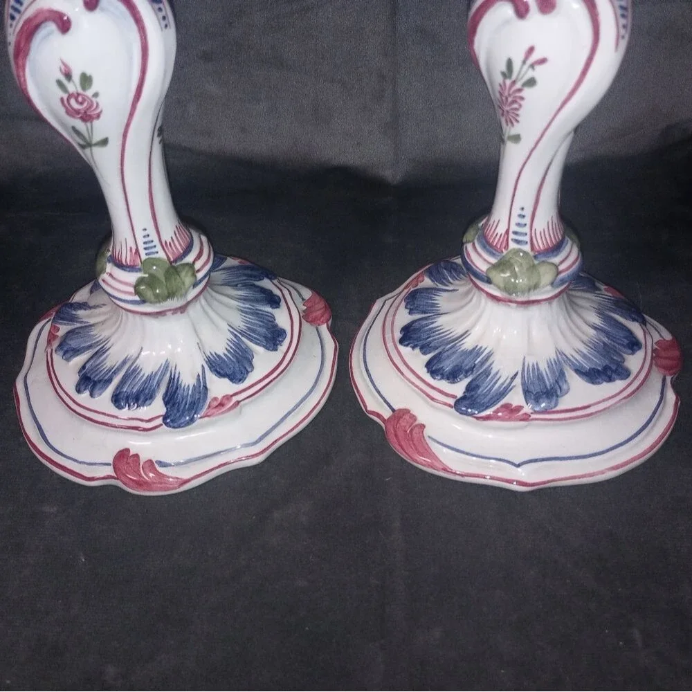 Vintage Set of 2 Hand Painted Italian Candlesticks 7 in EUC